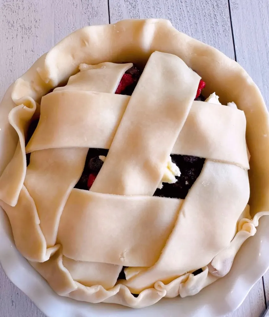 Lattice Pie Crust top with the crust edge folded over.