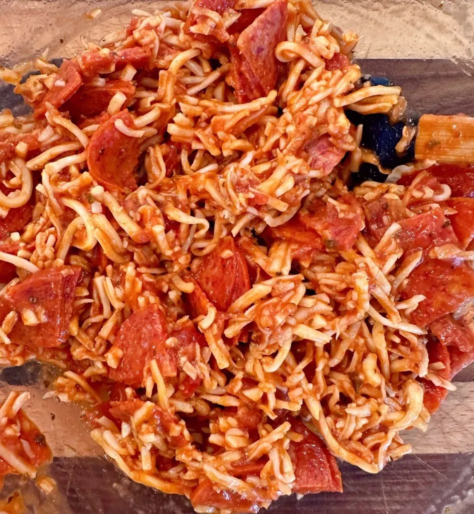 Calzone Filling fillings combined in a bowl.