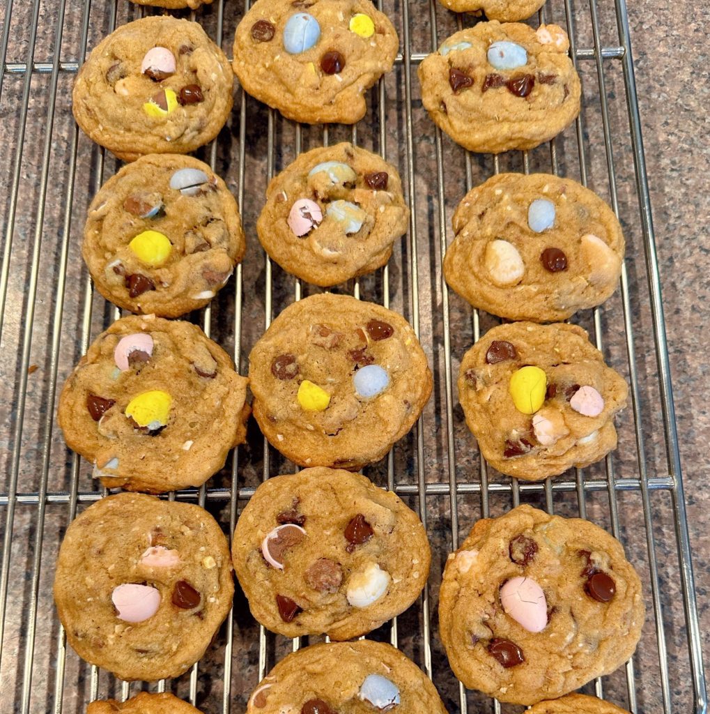 Cookies cooling on a baking rack.