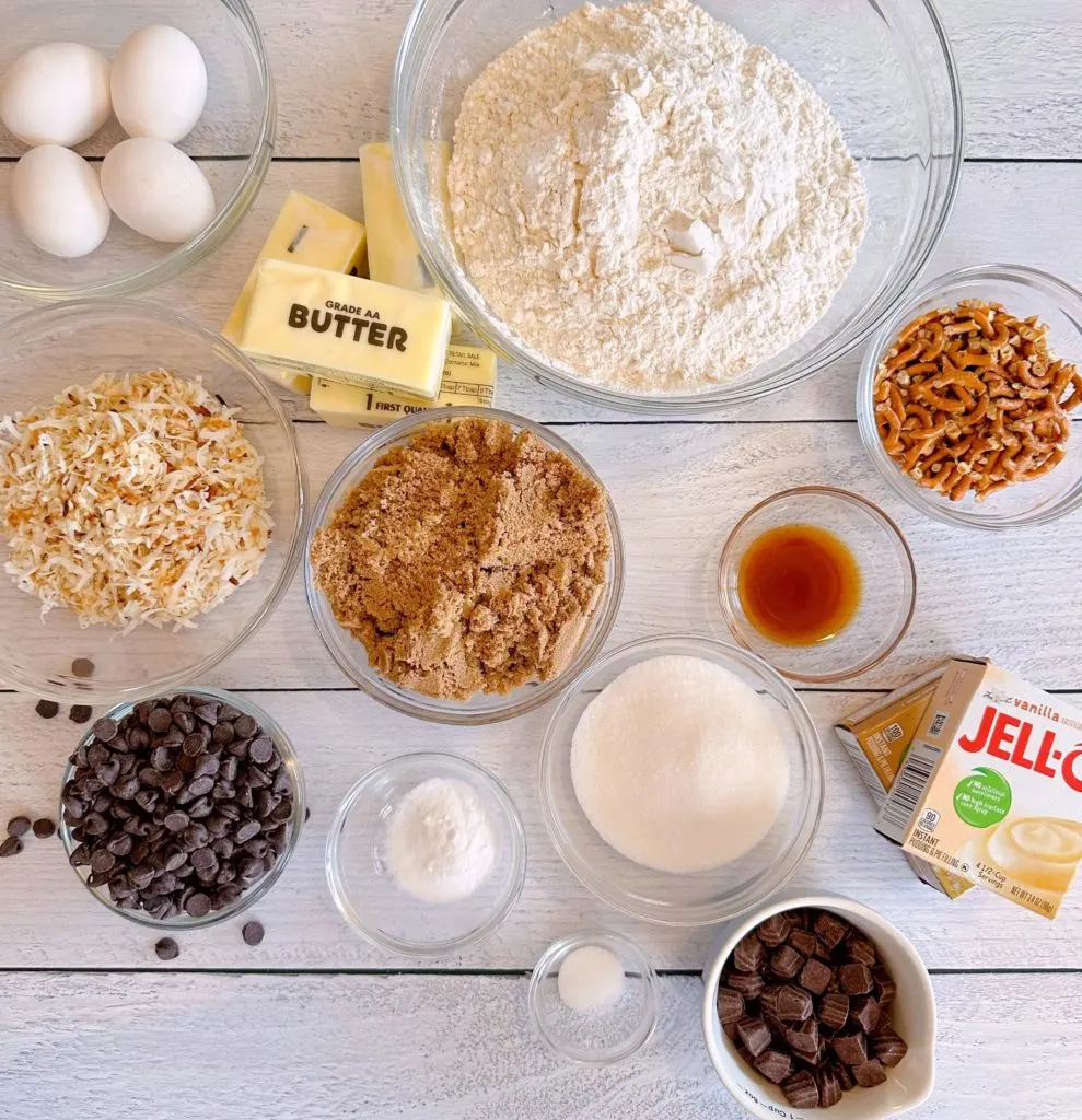 Ingredients for Loaded Trash Can Cookies.