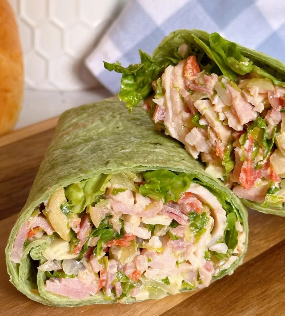 Italian Grinder Wrap on a cutting board.