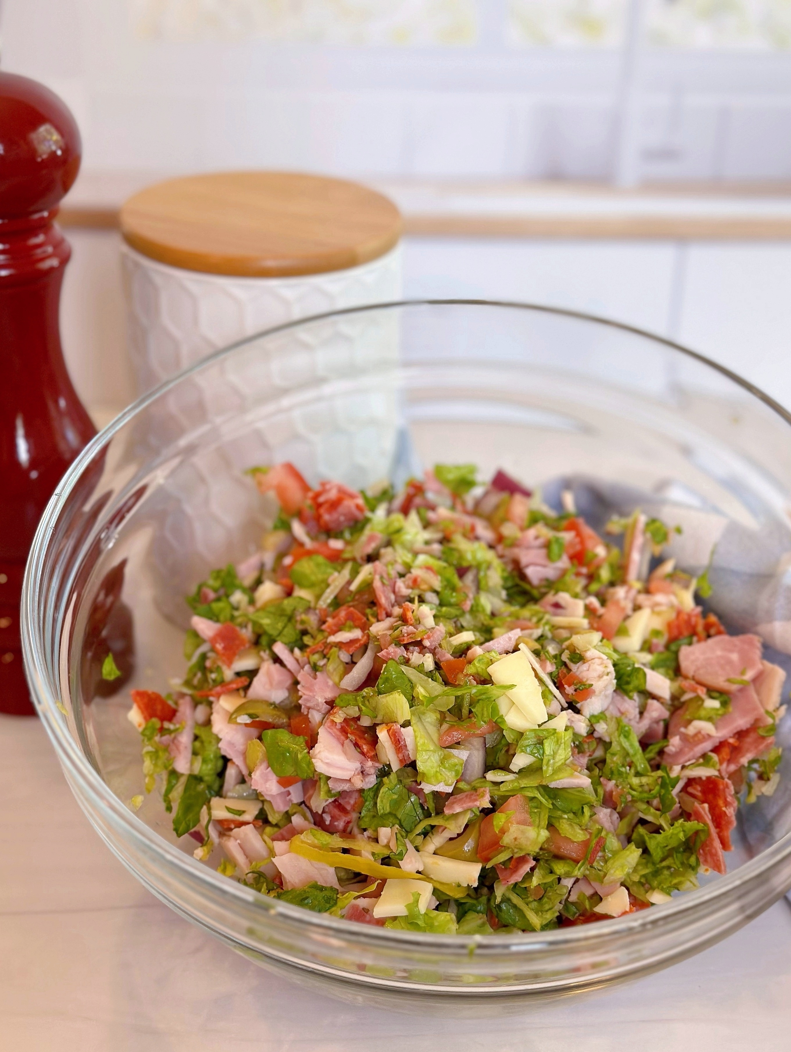 Grinder Sandwich ingredients in a large bowl