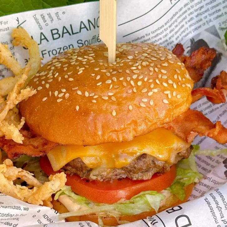 Close up shot of a fully made Smash Burger!