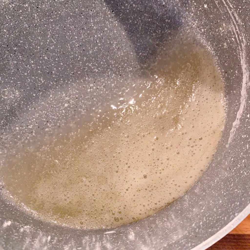Lemon glaze in sauce pan after boiling.
