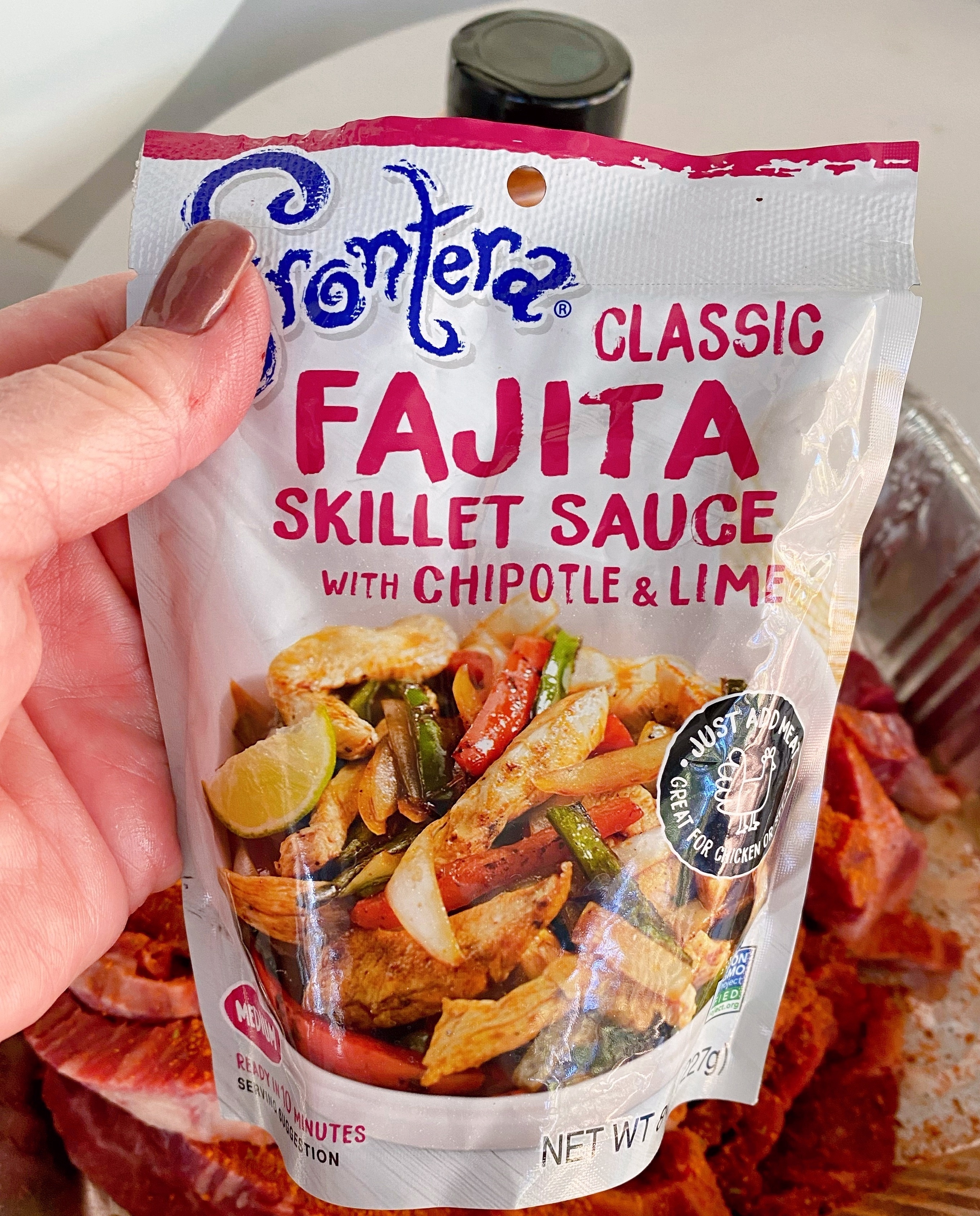 Packet of Frontera Fajita marinade for beef.