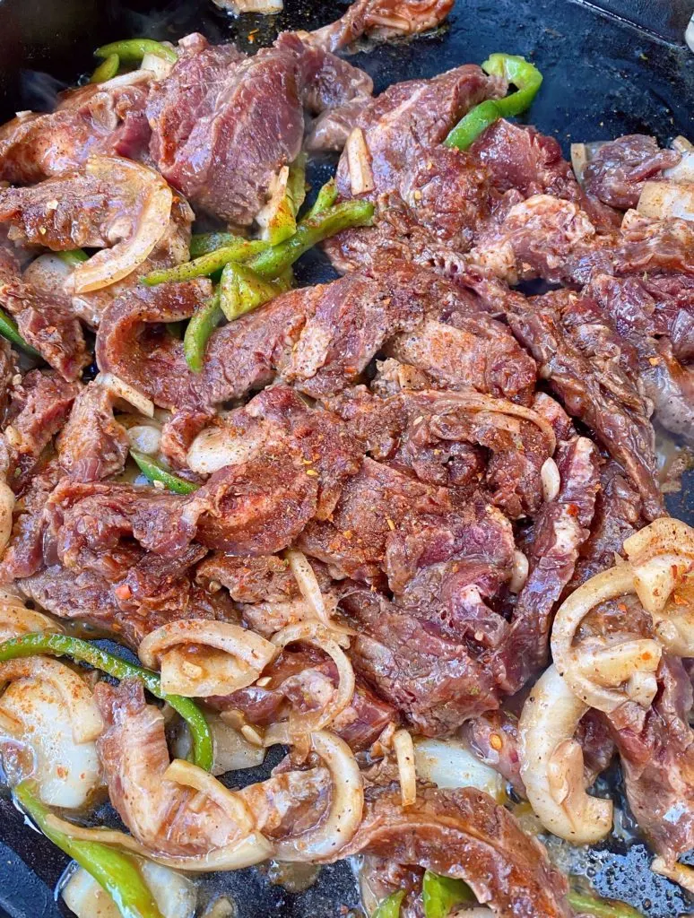 Prepared beef for Steak Fajitas.