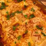 Baked Casserole with cilantro sprinkled on top.