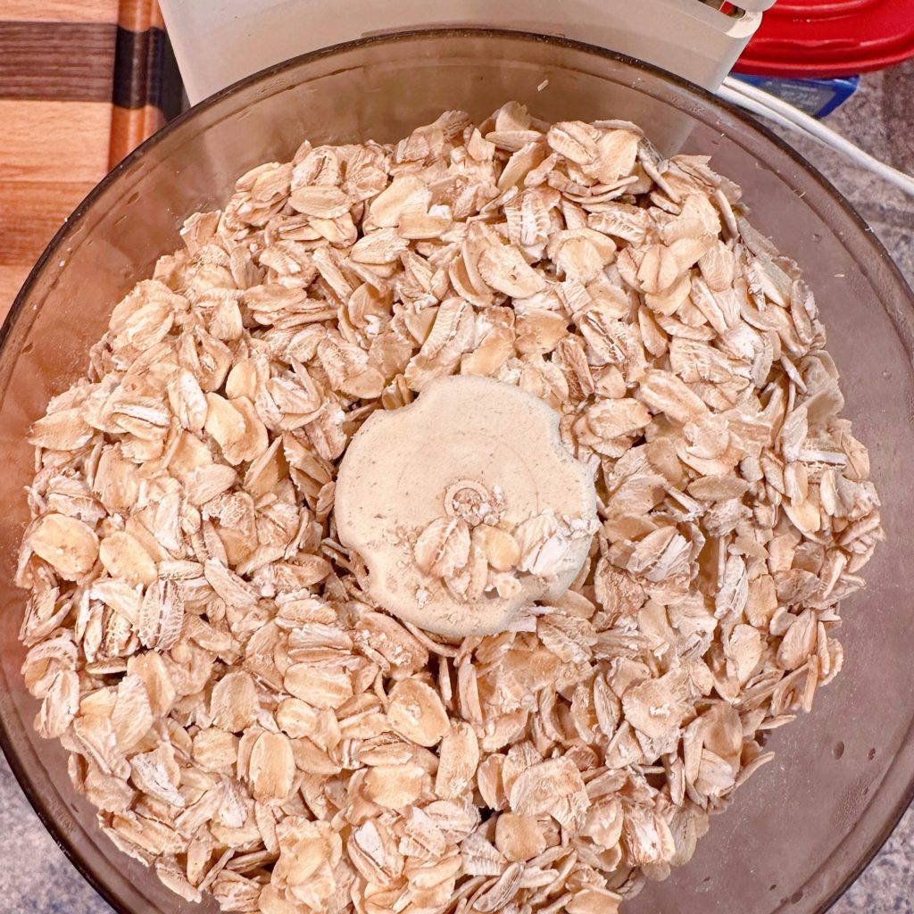 Rolled Old-Fashioned Oats in food processor.