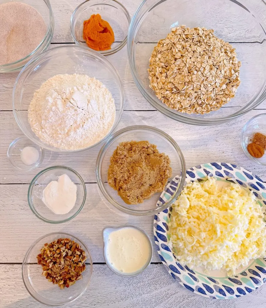 Ingredients for Oatmeal Pumpkin Scones and Maple Glaze.