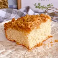 Close up shot of a piece of Coffee Cake with cinnamon streusel topping.