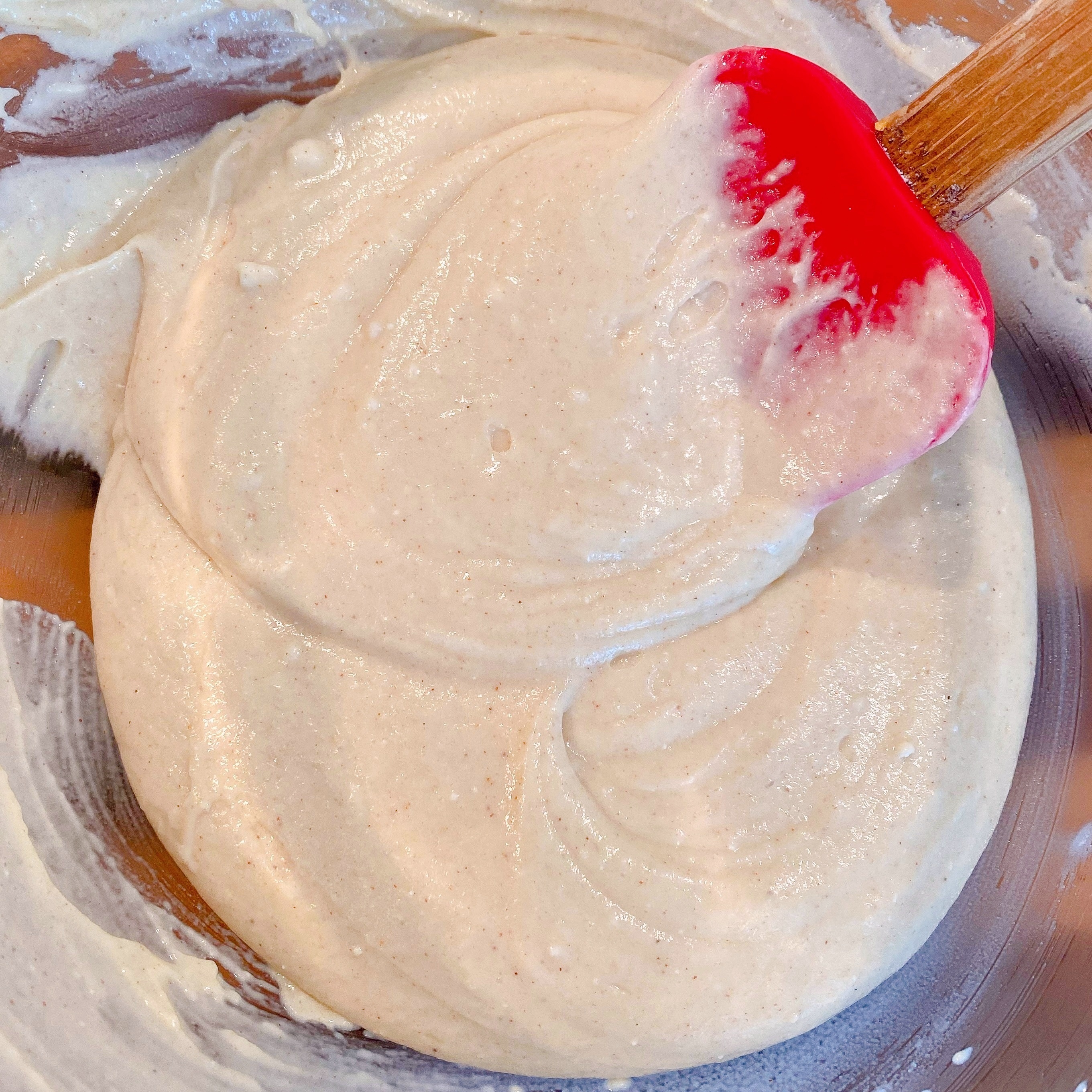 Cake batter mixed in large bowl.