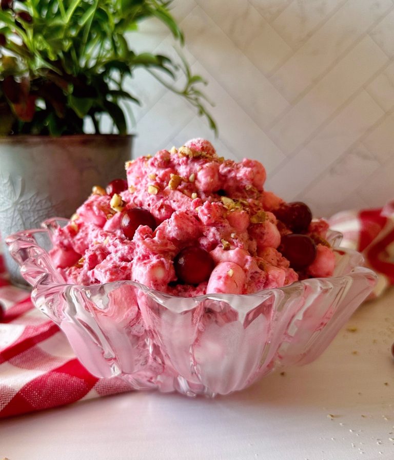 Cranberry Apple Fluff Salad in a serving dish.