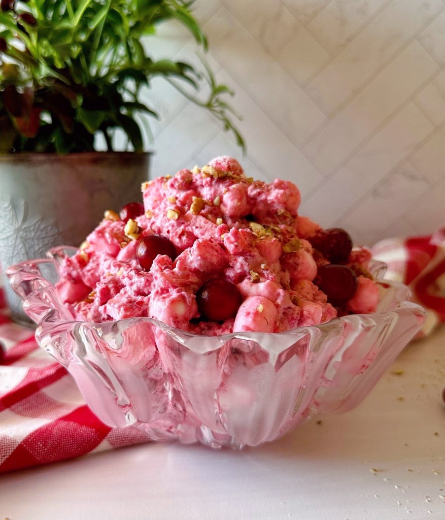 Cranberry Apple Fluff Salad in a serving dish.