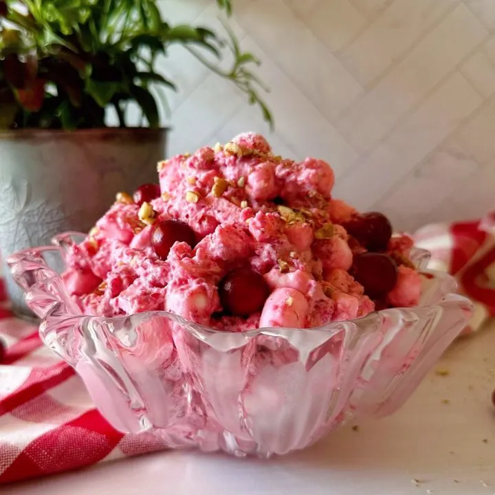 Cranberry Apple Fluff Salad in a serving dish.