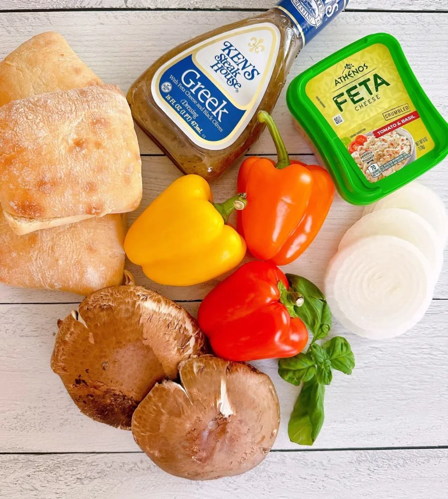 Ingredients for Greek Vegetarian Sandwich.