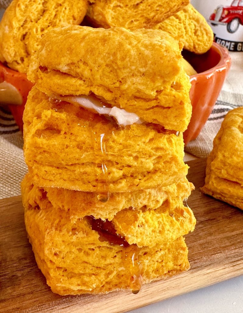 Pumpkin Buttermilk Biscuits with honey and butter.