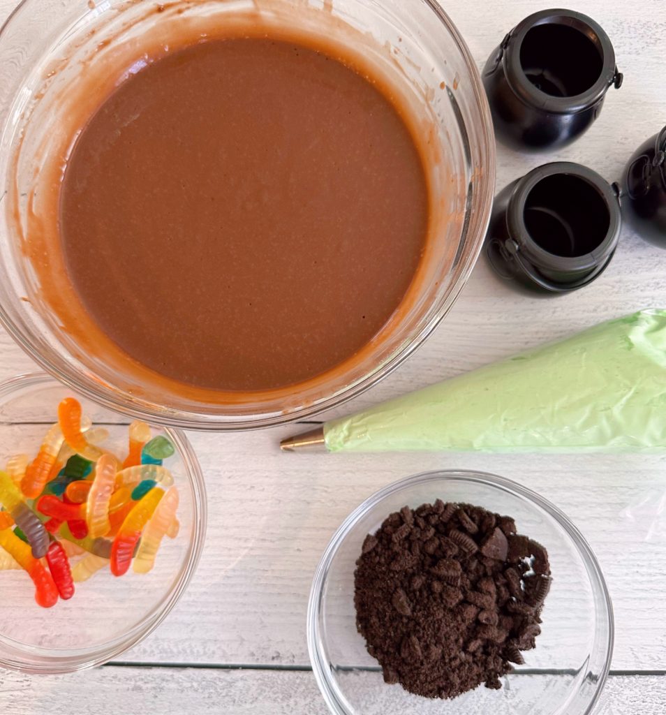 All the ingredients gathered together for Halloween Parfaits.