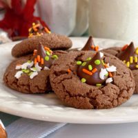 Chocolate Peanut Butter Blossom Cookies.