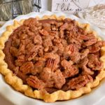 Whole Chocolate Pecan Chess Pie on the kitchen counter.
