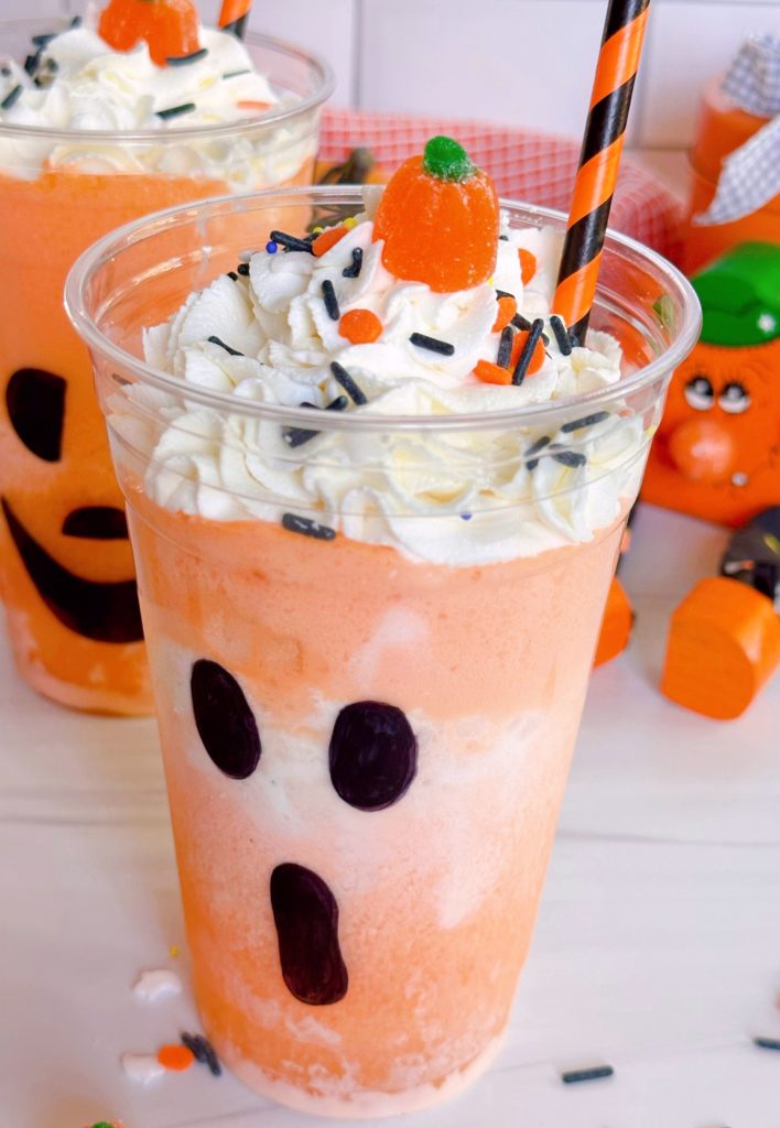 Close-up of Jack-o-lantern floats.