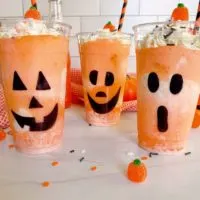 Three Orange Fanta Pumpkin Floats.