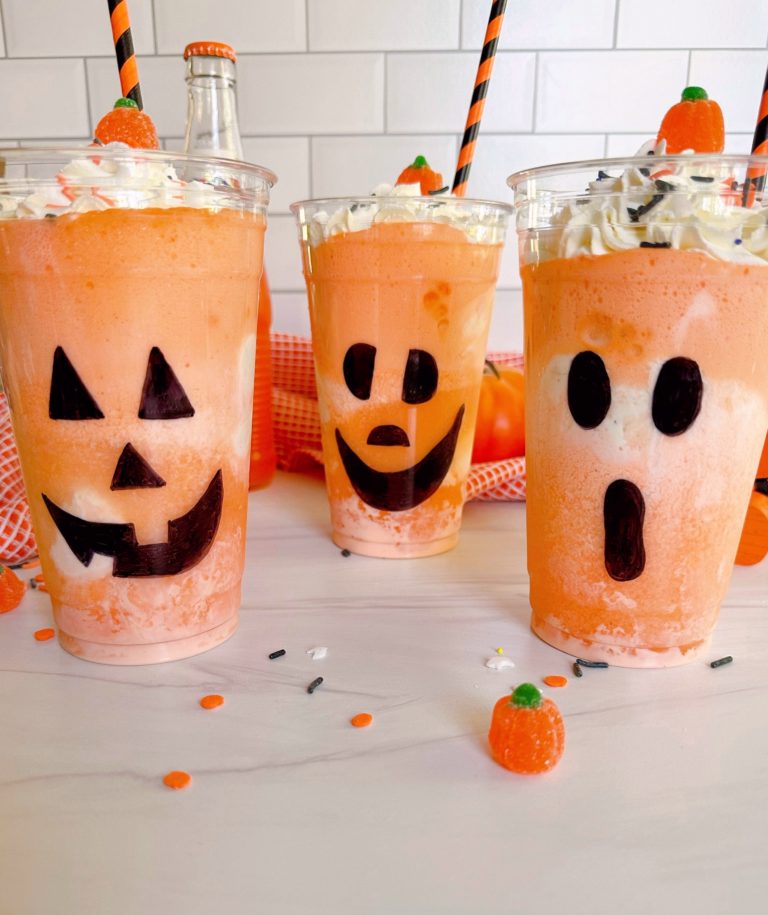 Three Orange Fanta Pumpkin Floats.