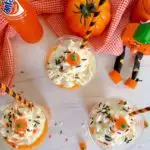 Overhead shot of Jack-o-lantern floats.