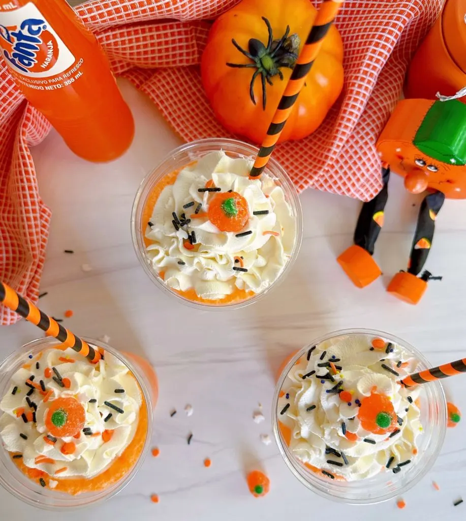 Overhead shot of Jack-o-lantern floats.