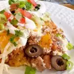 Walking Taco Casserole up close on a serving plate.