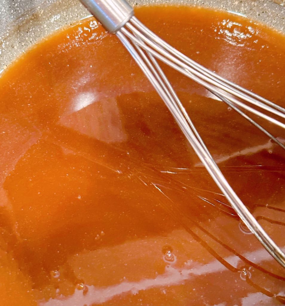 Caramel Sauce finished in a saucepan.