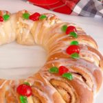 The Swedish tea ring is decorated as a holiday wreath.