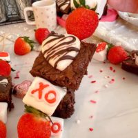 Strawberry Brownie Marshmallow Valentine Kabob up close.