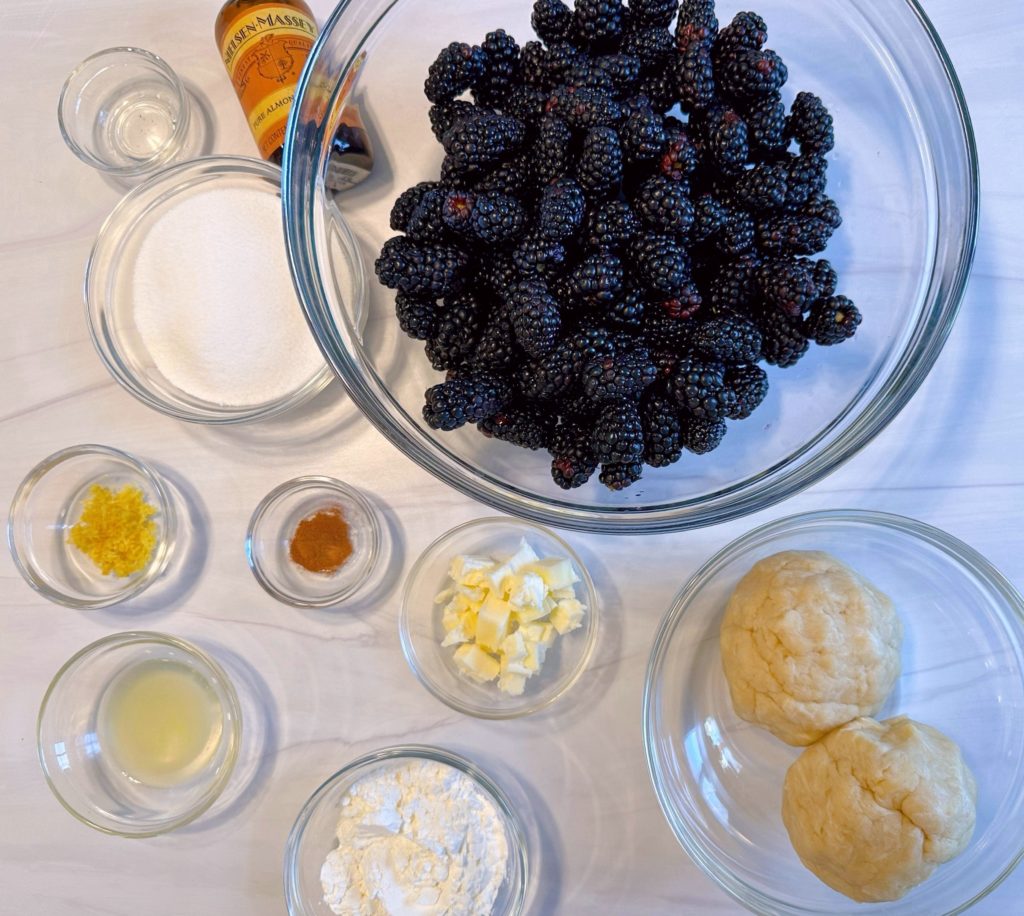 Ingredients for Fresh Blackberry Pie.