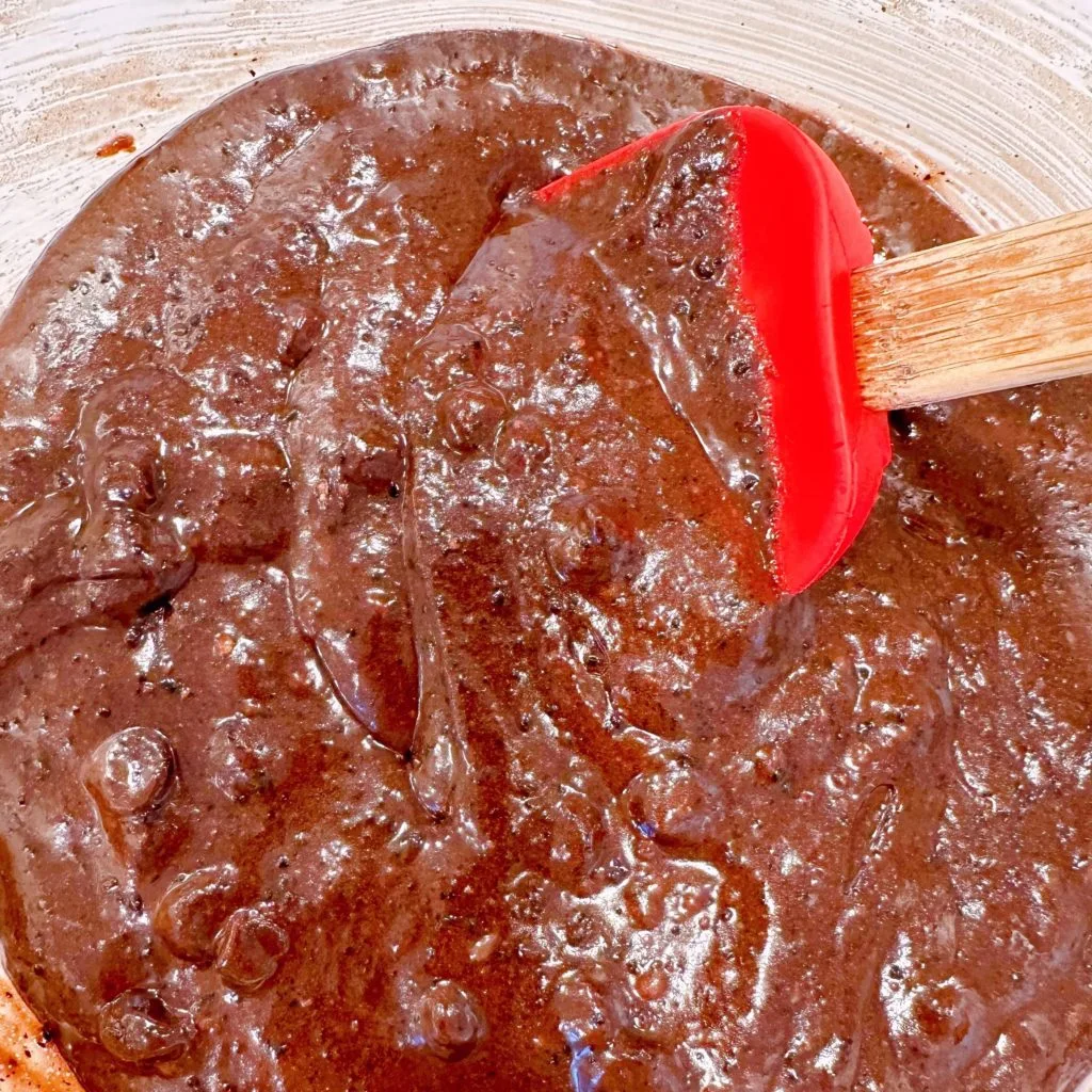 Brownie batter mixed in a large bowl.