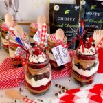 Choffy individual servings in mason jars decorated for the Holidays.