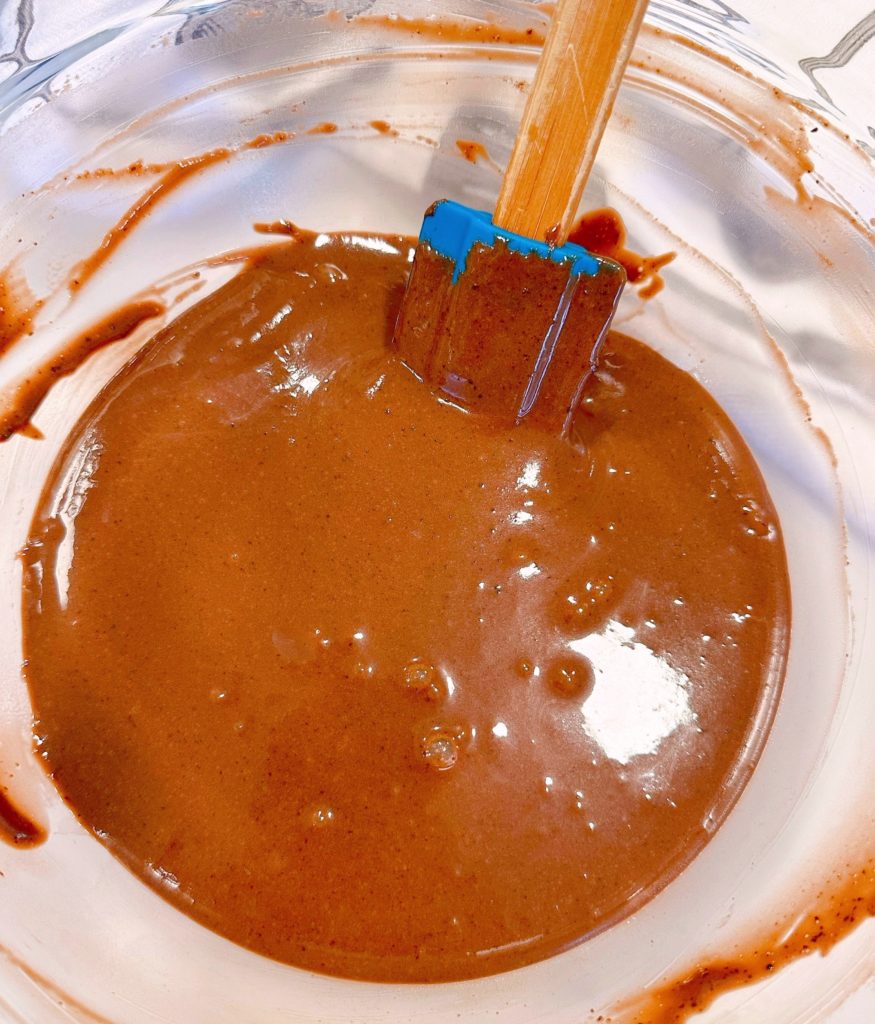 Chocolate mouse filling in a bowl before adding the whipped cream.