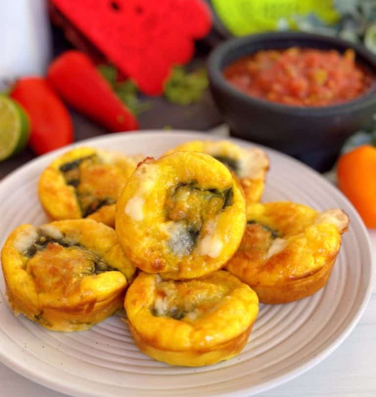 Chile Relleno Muffins piled high on a plate.