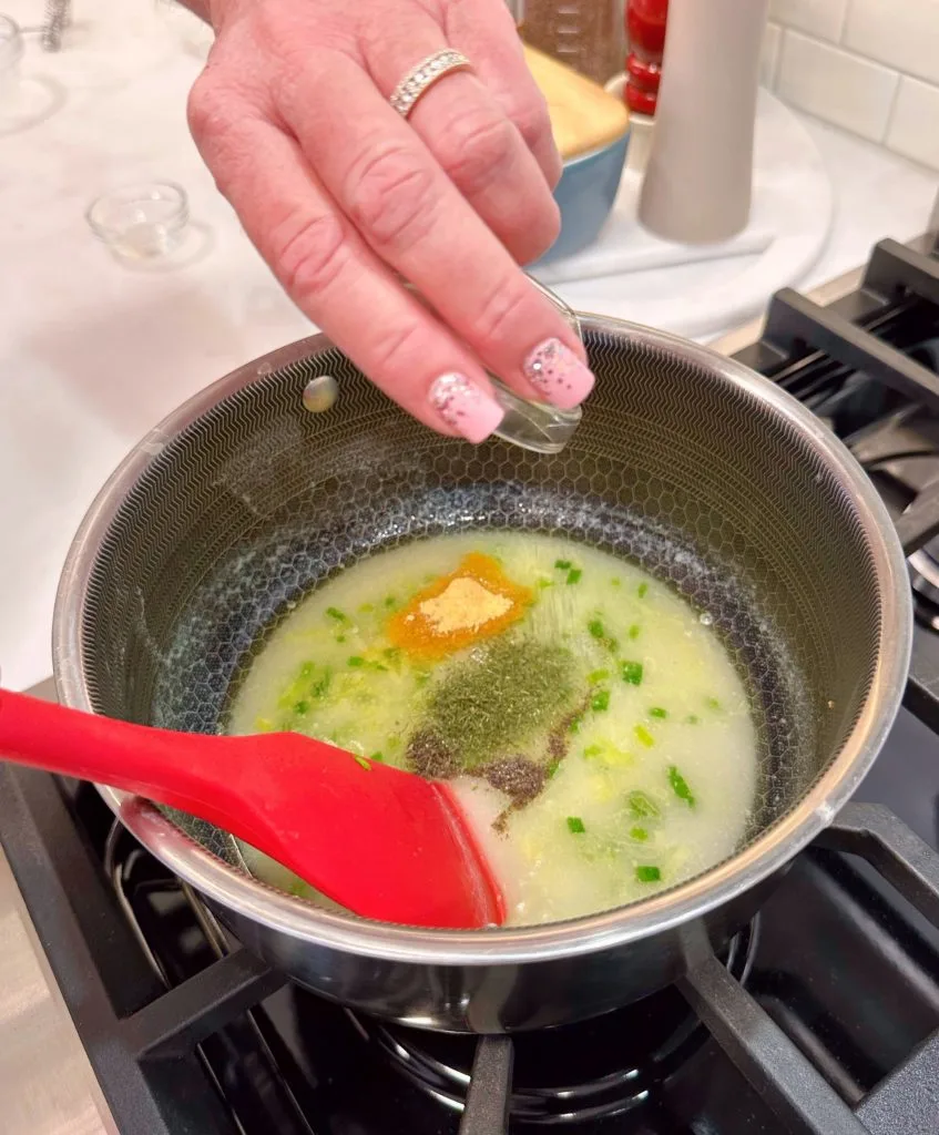 Add chicken bullion and pepper to butter sauce.