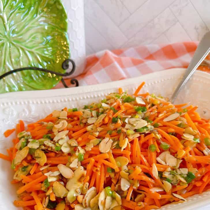 Julienned Carrots in a creamy almond butter sauce.