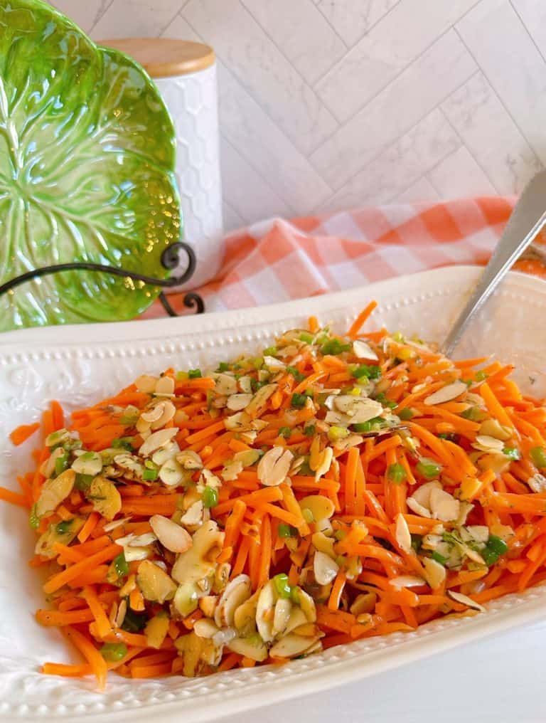 Julienned Carrots in a creamy almond butter sauce.