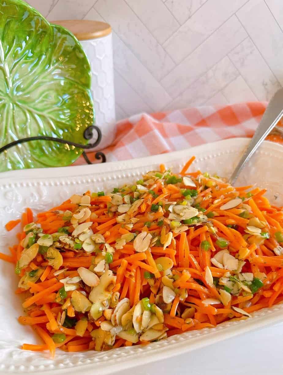 Julienned Carrots in a creamy almond butter sauce.