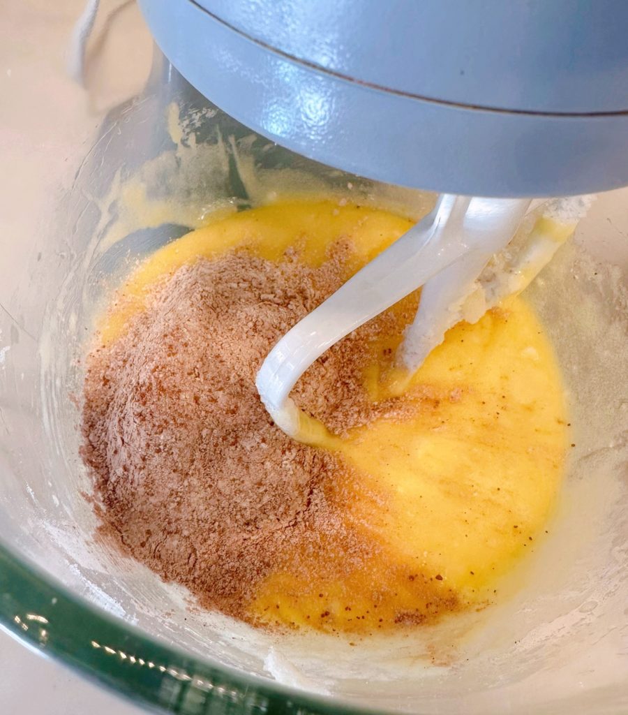 Add dry ingredients to wet ingredients.