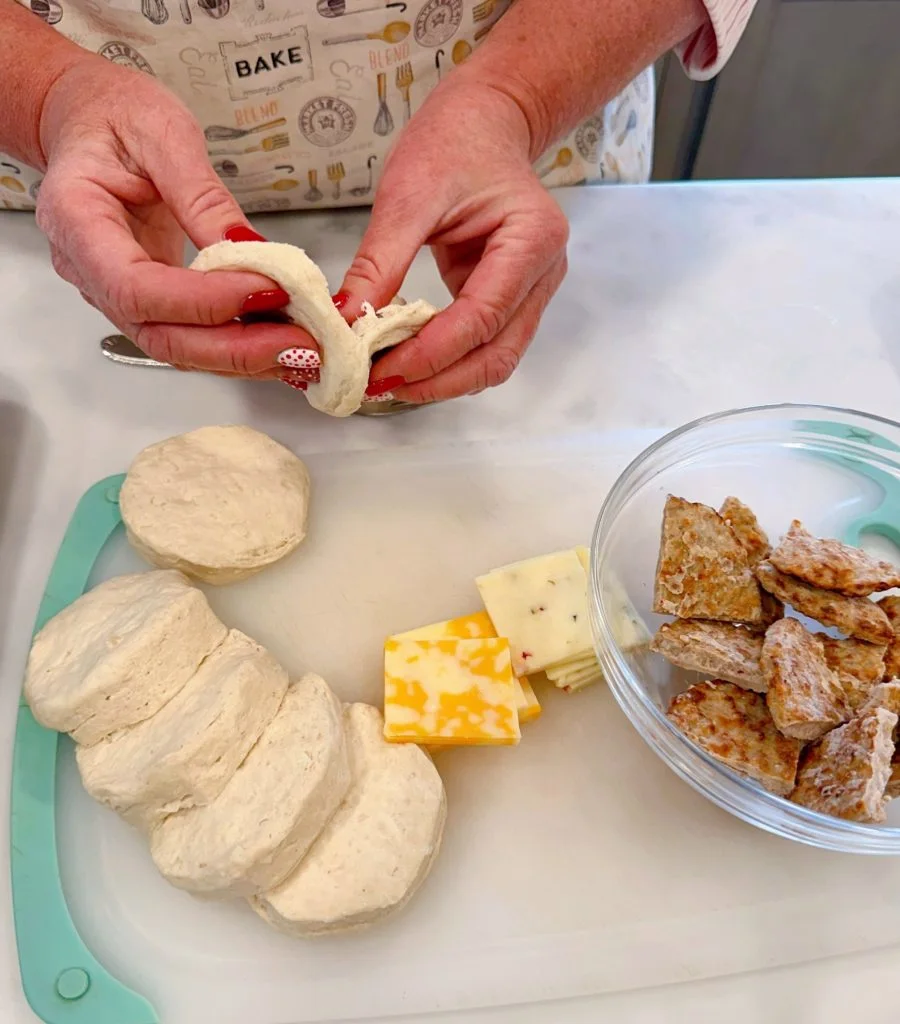 Split biscuits in half.