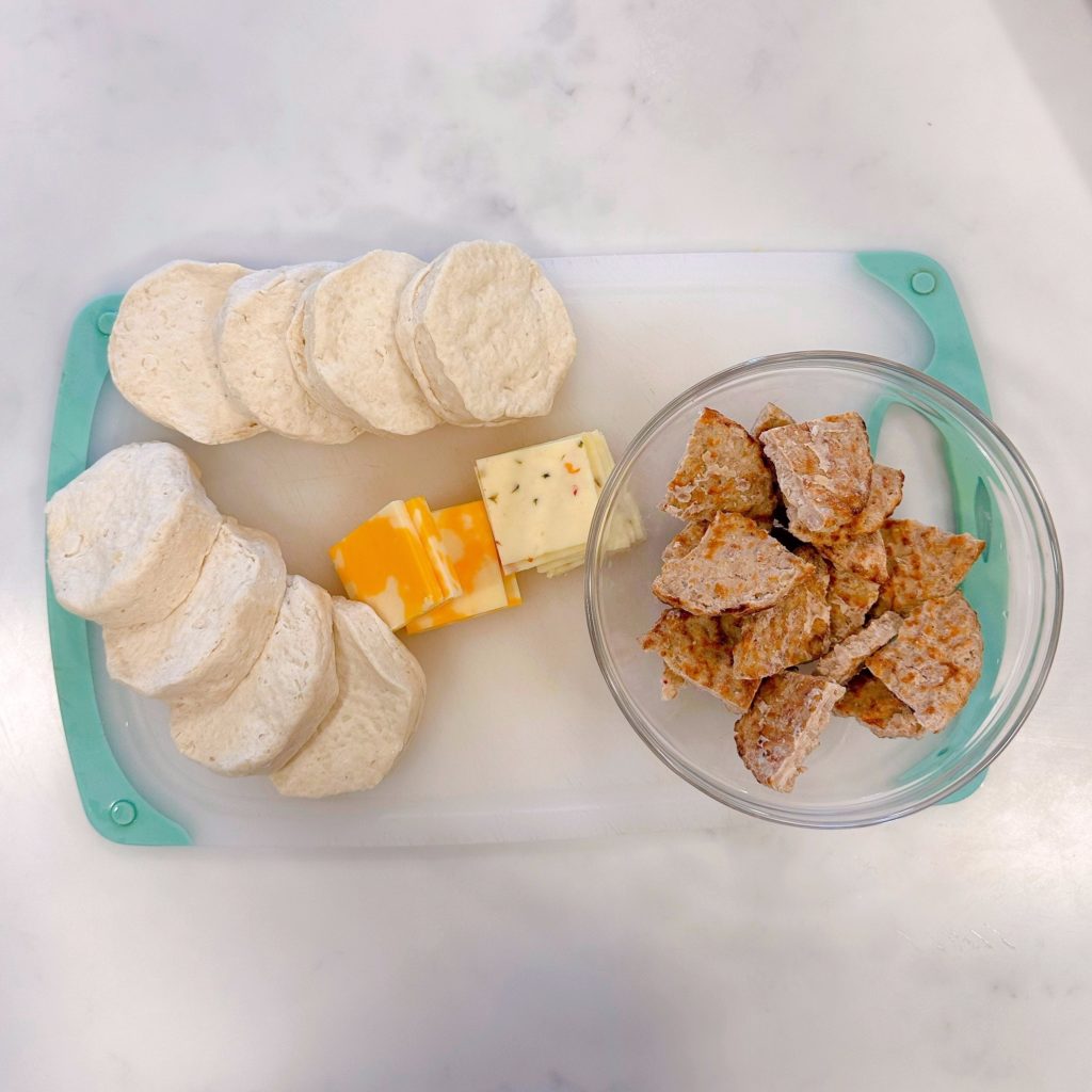 Ingredients for Uncrustable Breakfast Biscuits.