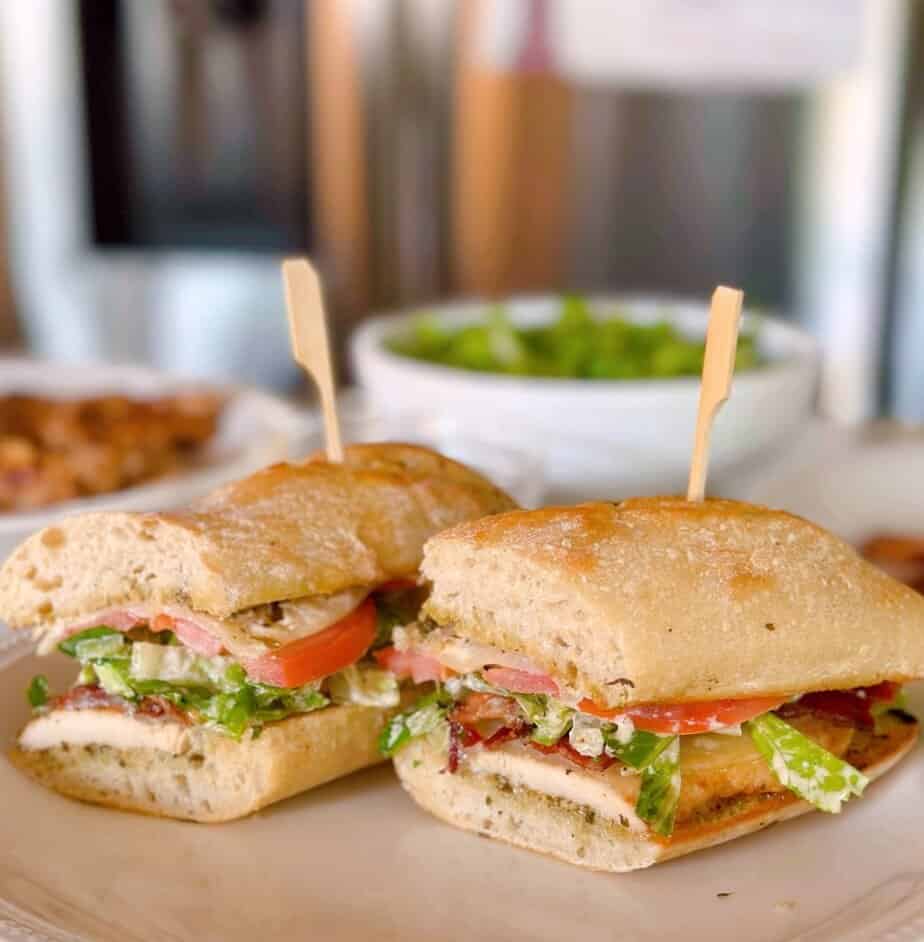Grilled Chicken Caesar Sandwiches with bacon.