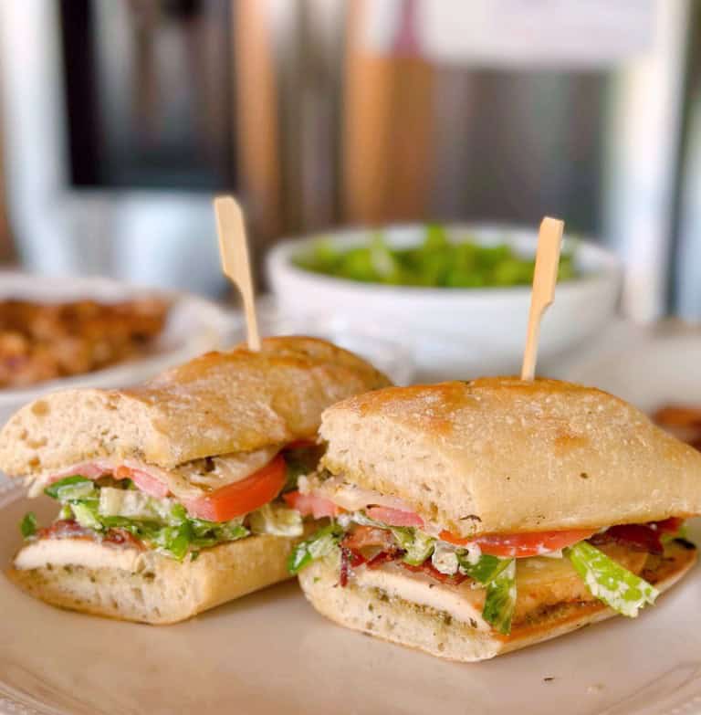 Grilled Chicken Caesar Sandwiches with bacon.