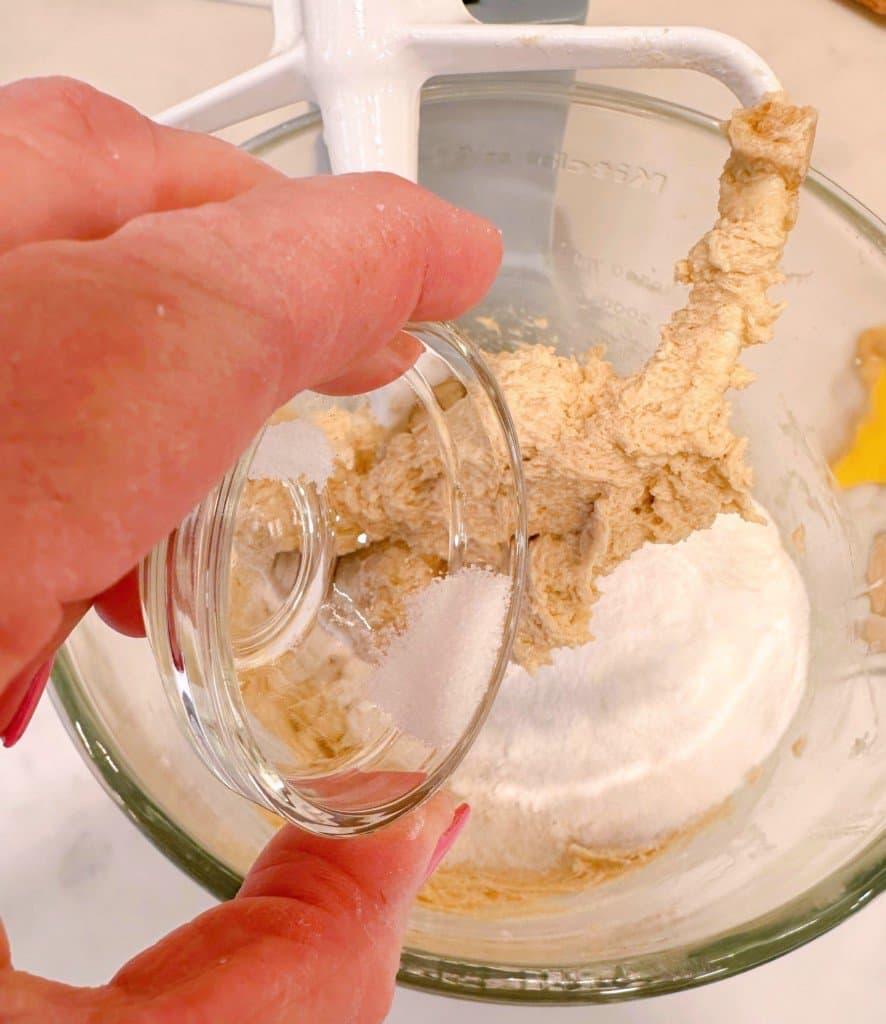 Mixing dry ingredients to mixing bowl and wet ingredients.