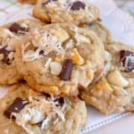 Coconut Mango Chocolate Chunk Cookies on a plate.