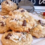 Coconut Mango Chocolate Chunk Cookies in a stack.