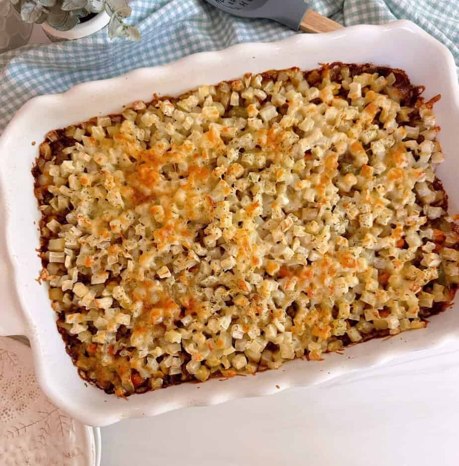 Baked casserole fresh out of the oven.